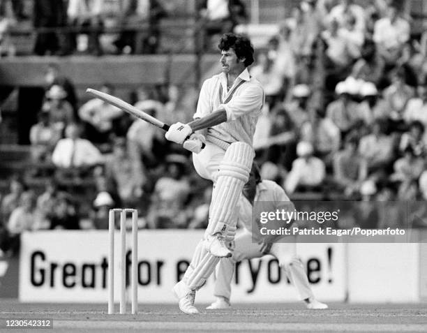 Richard Hadlee batting for New Zealand during the 1st Test match between England and New Zealand at The Oval, London, 27th July 1978. The fielder for...