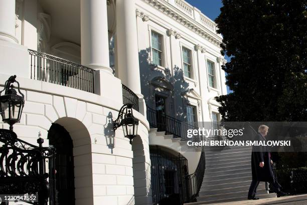 President Donald Trump leaves the White House and walks to Marine One, on January 12, 2021 in Washington,DC en route to Alamo, Texas.