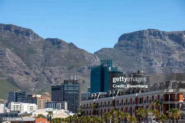 Skyscraper office buildings on the skyline with Table Mountain beyond in Cape Town, South Africa, on Monday, Jan. 11, 2021. The pandemic and...