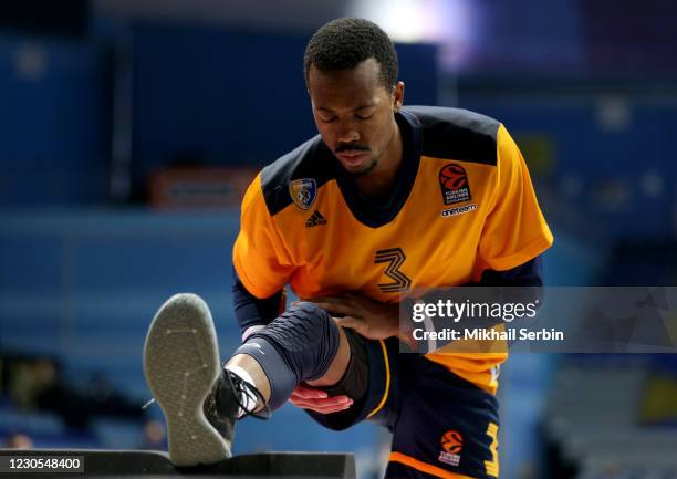 Errick McCollum, #3 of Khimki Moscow Region before the 2020/2021 Turkish Airlines EuroLeague match between Khimki Moscow Region and FC Barcelona at...