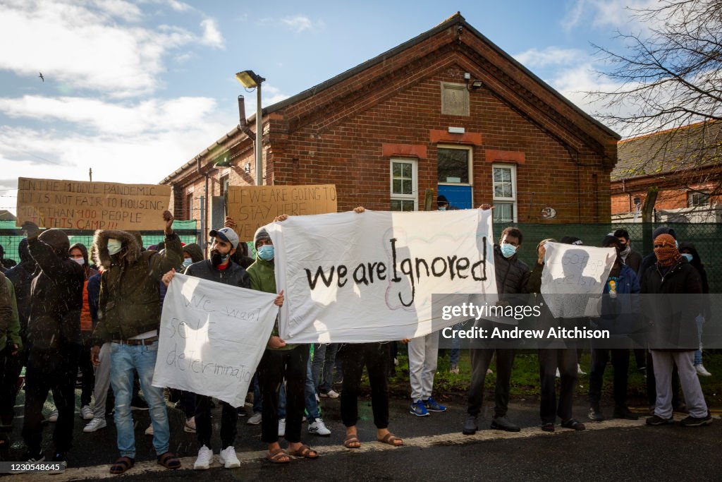 Asylum Seekers Protest At Napier Barracks Folkestone Kent