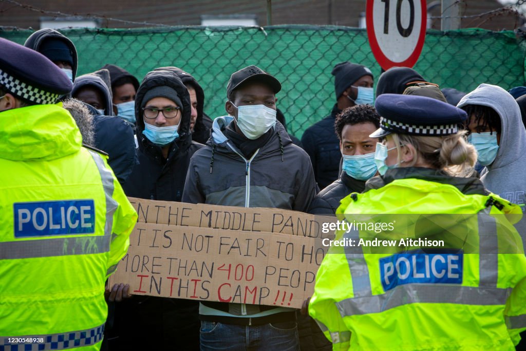 Asylum Seekers Protest At Napier Barracks Folkestone Kent