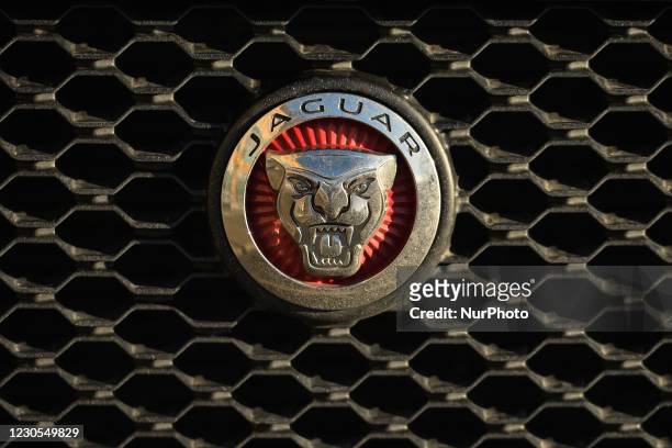 Jaguar logo seen on a parked car in Dublin city center. On Tuesday, January 11 in Dublin, Ireland.