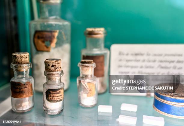 Picture taken on December 22, 2020 shows medical devices displayed in "la salle des souvenirs scientifiques" of the French scientist Louis Pasteur at...