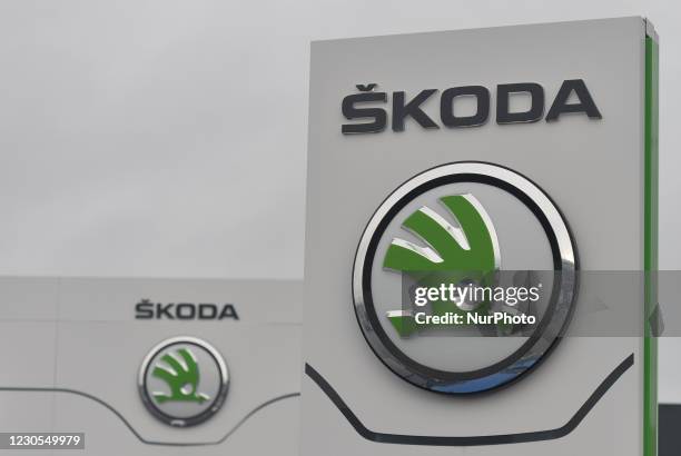 Skoda logos seen in Dublin city center. On Tuesday, January 11 in Dublin, Ireland.