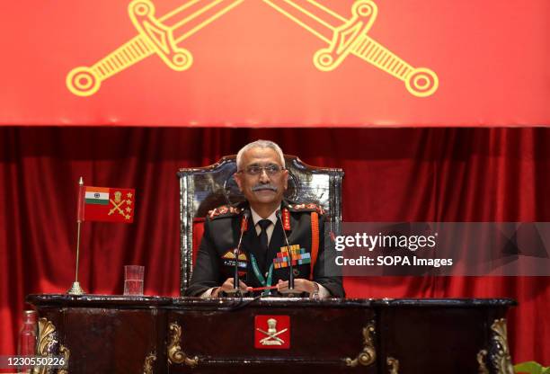 Indian Chief of Army Staff, General Manoj Mukund Naravane addressing the media during the Annual Press conference at NCC Auditorium, Parade Road,...