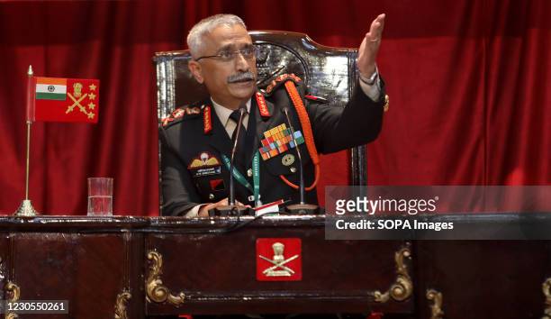 Indian Chief of Army Staff, General Manoj Mukund Naravane addressing the media during the Annual Press conference at NCC Auditorium, Parade Road,...