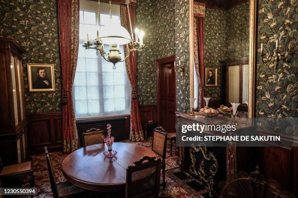 Picture taken on December 22, 2020 shows the family dining room of the French scientist Louis Pasteur's apartment at the Pasteur museum, located in...