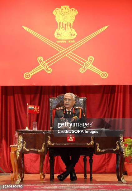 Indian Chief of Army Staff, General Manoj Mukund Naravane addressing the media during the Annual Press conference at NCC Auditorium, Parade Road,...