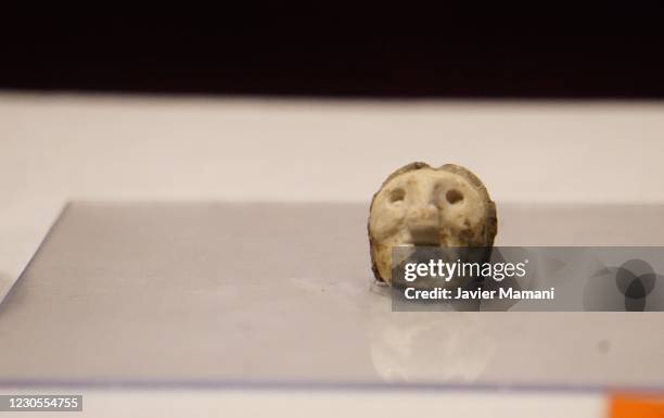 Piece found in the municipality of Tiwanaku 76.8 km from the city of La Paz is displayed on January 11, 2021 in Tiwanaku, Bolivia.