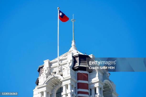 Taiwan's flag is seen on the tower of the Presidential Office in Taipei on January 13 as a planned trip to Taiwan by the United States' UN ambassador...