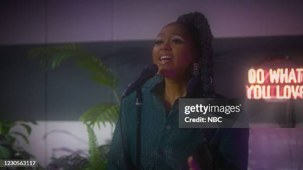 Episode 1385A -- Pictured in this screengrab: Musical guest Jazmine Sullivan performs on January 12, 2021 --