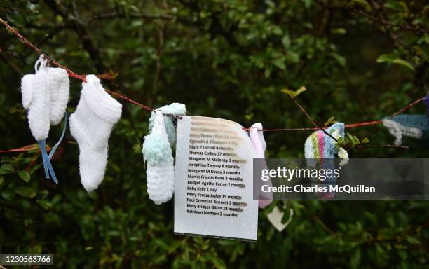 Names of some of the children who died at the Tuam Mother and Baby home as seen at the shrine which stands on a mass burial site which was formerly...