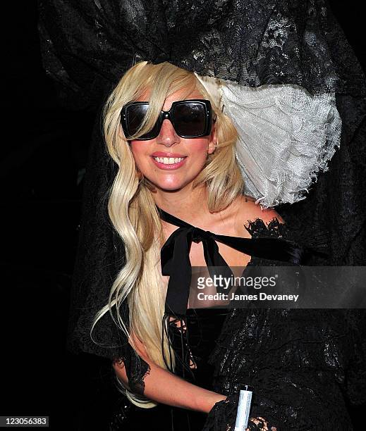 Lady Gaga attends Beyonce's concert at the Roseland Ballroom on August 18, 2011 in New York City.