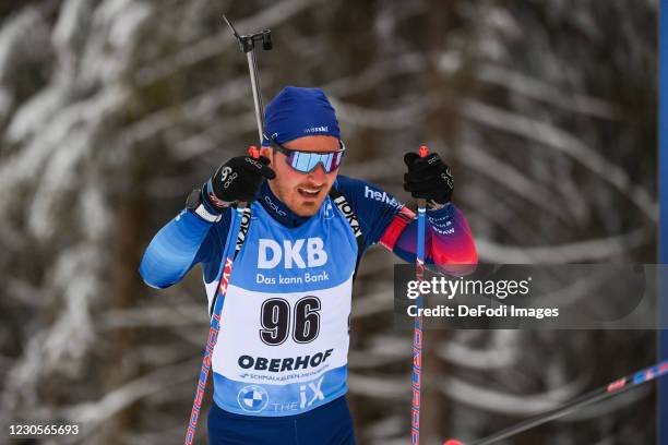 Joscha Burkhalter of Switzerland in action competes during the Men 10 km Sprint Competition at the BMW IBU World Cup Biathlon Oberhof on January 13,...