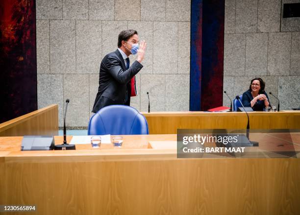 Dutch Prime Minister Mark Rutte and Minister for Medical Care Tamara van Ark attend a debate on developments surrounding the Covid-19 situation...