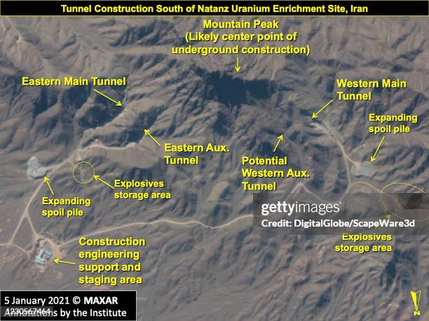 An overview of the construction area related to the future underground centrifuge assembly facility in the mountainous area south of the Natanz...
