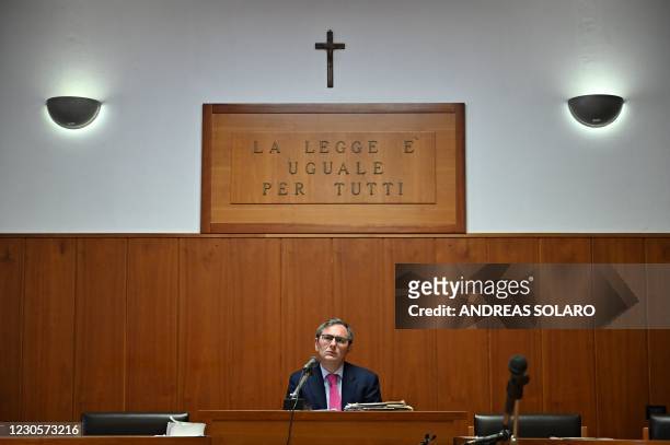 Judge Roberto Di Bella speaks during an interview in the courtroom of the Juvenile Court, in Reggio Calabria, Calabria, Southern Italy, on July 7,...