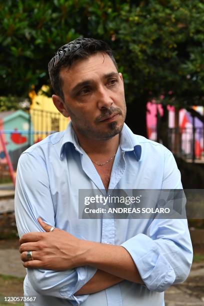 Michele Conia, mayor of the town of Cinquefrondi, looks on during an interview at the Villa Comunale of Cinquefrondi in Calabria region in southern...