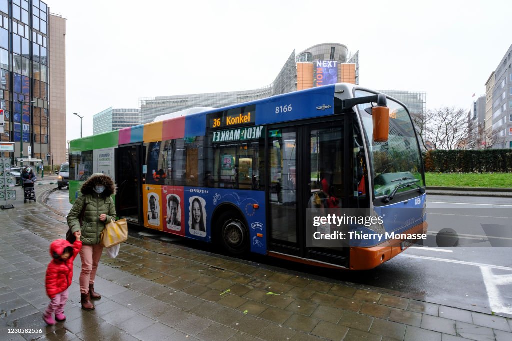 Erasmus+ Bus In Front Of The Berlaymont