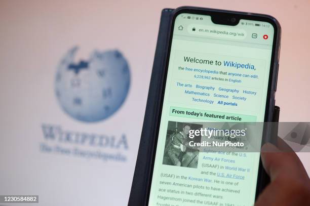 An user opening Wikipedia in L'Aquila, Italy, on January 14, 2021. Wikipedia free encyclopedia turns 20 years on January 15.