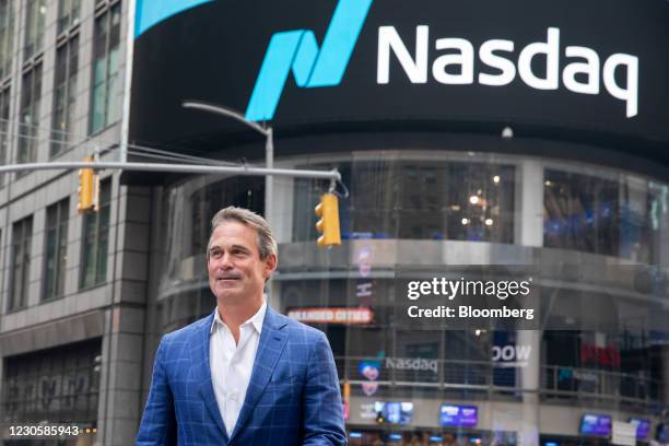 Ron Coughlin, chief executive officer of Petco Animal Supplies Inc., outside the Nasdaq MarketSite during Petco Health & Wellness Co. Initial public...