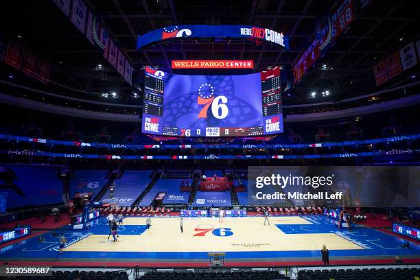 General view of the Wells Fargo Center prior to the game between the Miami Heat and Philadelphia 76ers on January 14, 2021 in Philadelphia,...