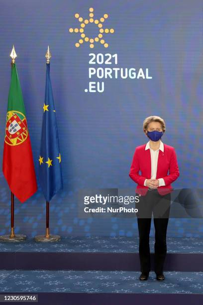European Commission President Ursula Von Der Leyen pose for a photo during a visit of the European College of Commissioners for a round of meetings...