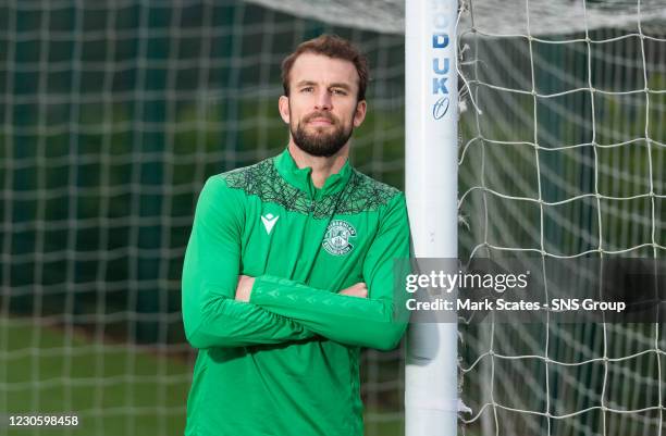 Christian Doidge during a Hibernian press conference at the Hibernian Training Centre on January 15 in Edinburgh, Scotland.