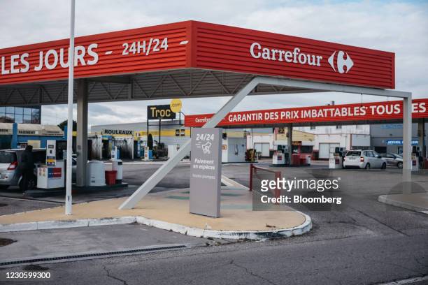 Carrefour SA gas station in Avignon, France, on Friday, Jan. 15, 2021. Alimentation Couche-Tard Inc. Plans to pump 3 billion euros into Carrefour as...