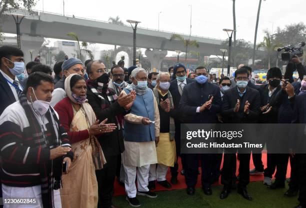 Chief Minister Nitish Kumar along with his cabinet ministers inaugurates the newly constructed elevated road Atal Path connecting R Block to Digha on...