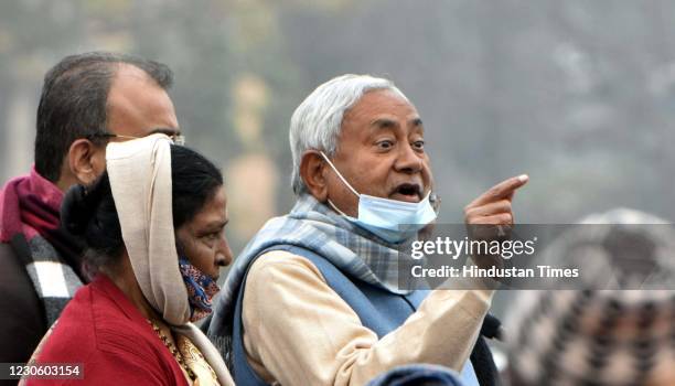 Chief Minister Nitish Kumar animated during a media interaction after inaugurating the newly constructed elevated road Atal Path connecting R Block...