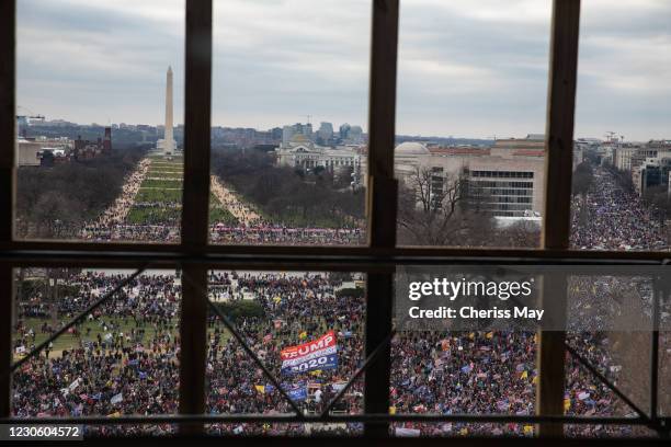 Crowd of Trump supporters gather outside as seen from inside the U.S. Capitol on January 6, 2021 in Washington, DC. Congress will hold a joint...