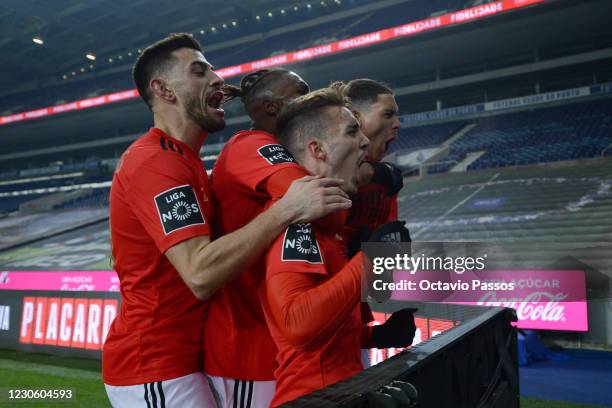 Alex Grimaldo of SL Benfica celebrates after scores the first goal during the Liga NOS match between FC Porto and SL Benfica at Estadio do Dragao on...