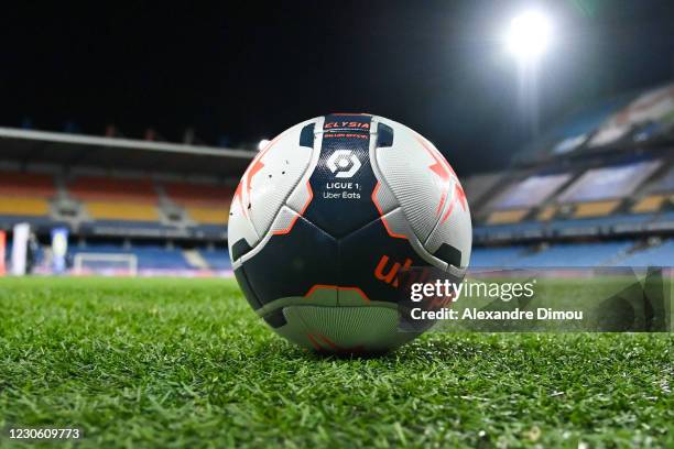 New ball of Ligue 1 during the Ligue 1 match between Montpellier and Monaco at Stade de la Mosson on January 15, 2021 in Montpellier, France.