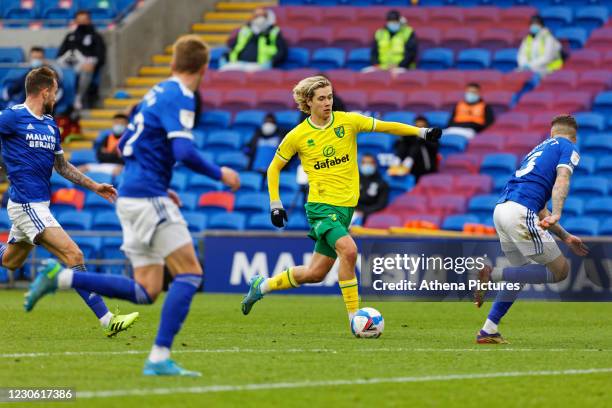 Todd Cantwell of Norwich City in action during the Sky Bet Championship match between Cardiff City and Norwich City at the Cardiff City Stadium on...