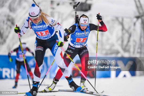 Ingrid Landmark Tandrevold of Norway in action competes during the Women 4x6 km Relay Competition at the BMW IBU World Cup Biathlon Oberhof on...
