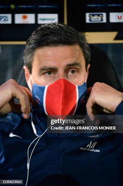 Paris Saint-Germain's Argentine assistant coach Miguel D'Agostino looks on prior to the French L1 football match between Angers and Paris...