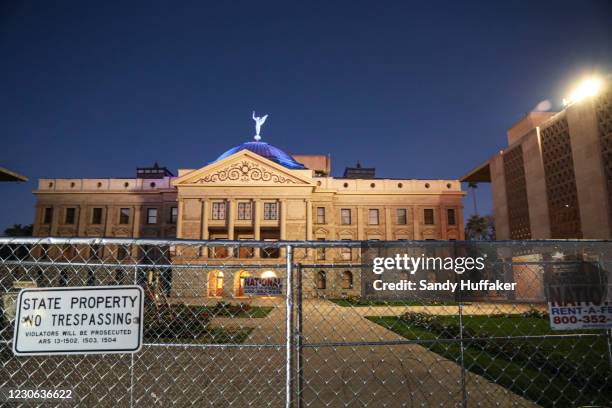 View of the Arizona State Capitol building on January 17, 2021 in Phoenix, Arizona. Supporters of President Donald Trump gathered at state capitol...