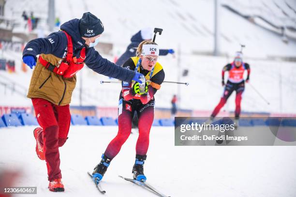 Marte Olsbu Roeiseland of Norway in action competes during the Women 12.5 km Mass Start Competition at the BMW IBU World Cup Biathlon Oberhof on...