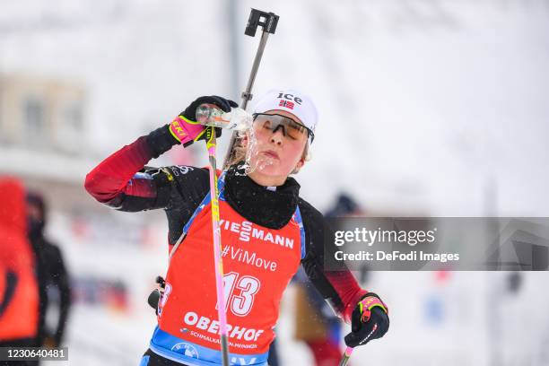 Ingrid Landmark Tandrevold of Norway in action competes during the Women 12.5 km Mass Start Competition at the BMW IBU World Cup Biathlon Oberhof on...
