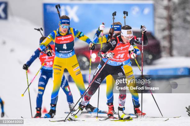 Julia Schwaiger of Austria in action competes during the Women 12.5 km Mass Start Competition at the BMW IBU World Cup Biathlon Oberhof on January...