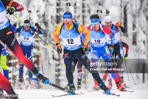Erik Lesser of Germany in action competes during the Men 15 km Mass Start Competition at the BMW IBU World Cup Biathlon Oberhof on January 17, 2021...