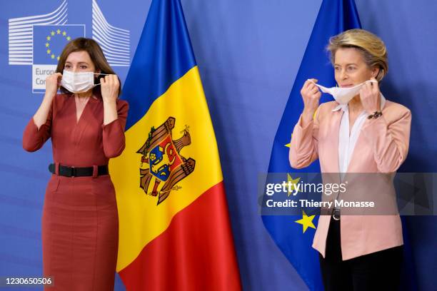 6th President of Moldova Maia Sandu is welcome by the EU Commission President Ursula von der Leyen prior to a bilateral meeting in the Berlaymont,...