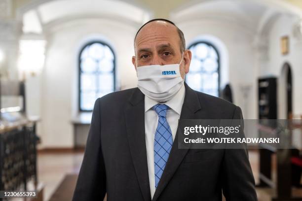 Chief Rabbi of Poland Michael Schudrich poses in a synagogue in Warsaw on January 15 to comment on the Polish academic edition of Adolf Hitler's...