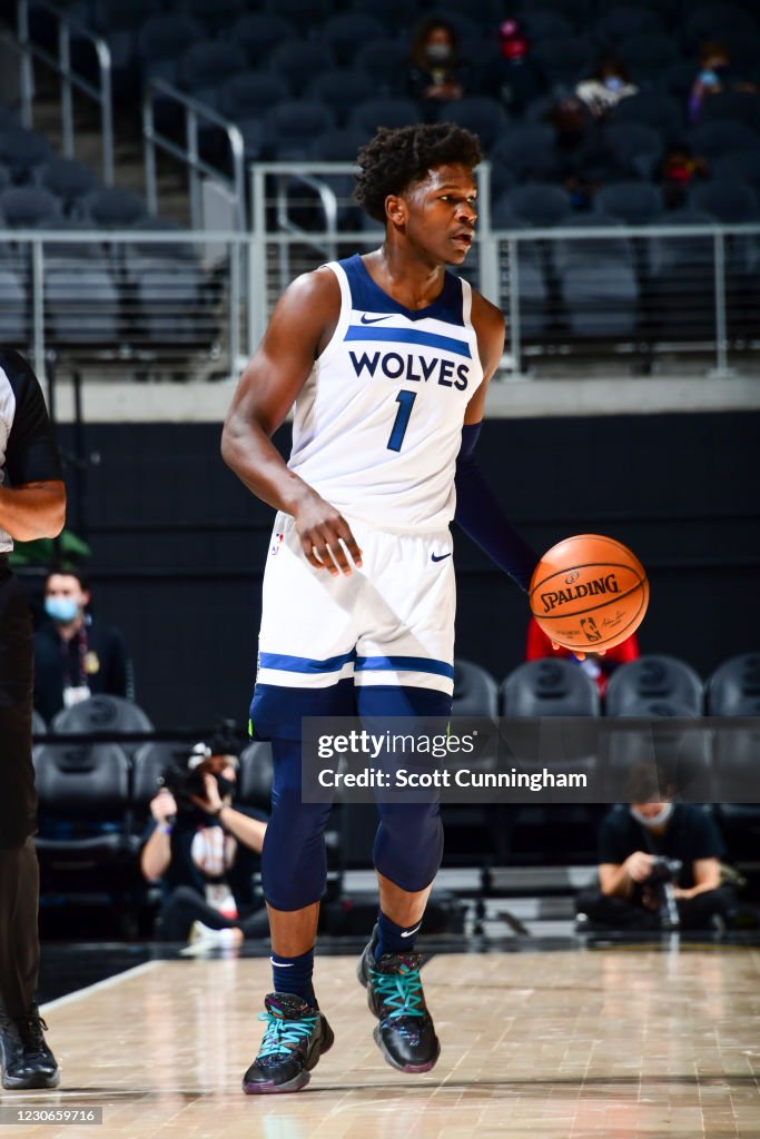 Edwards Wolves Anthony Edwards of the Minnesota Timberwolves dribbles during the ...
