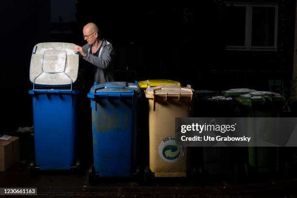 Bonn, Germany In this photo illustration garbage cans are ready for collection on January 17, 2021 in Bonn, Germany.