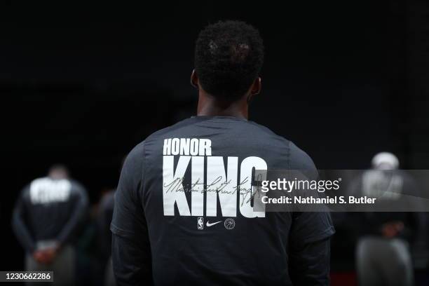 Jeff Green of the Brooklyn Nets looks on before the game against the Milwaukee Bucks on January 18, 2021 at Barclays Center in Brooklyn, New York....