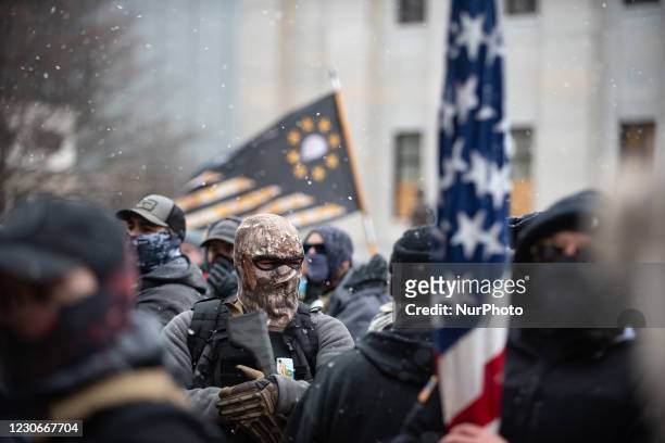 Armed Boogaloo Bois rally in Columbus, Ohio on January 17th, 2021 in part of long-planned events that took place in multiple state capitols with Ohio...