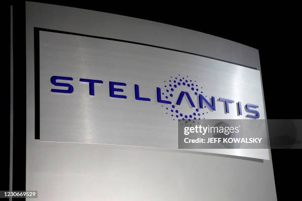The sign is seen outside of the FCA US LLC Headquarters and Technology Center as it is changed to Stellantis on January 19, 2021 in Auburn Hills,...